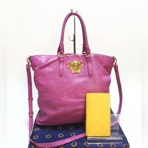 Versace Fuchsia Leather Tote with Gold Accents and HERMES Note Book